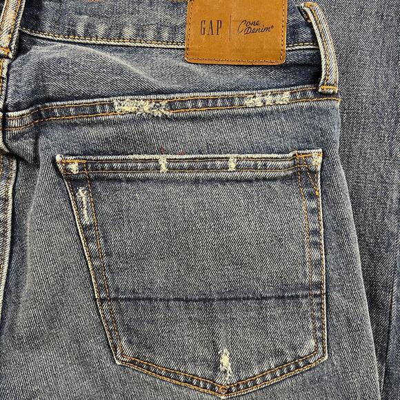 Gap Limited Edition Cone Denim Indigo Destroy Skinny Straight Jeans Size 31x30 - Picture 12 of 16